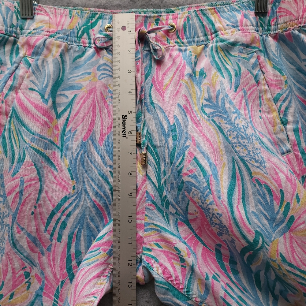 Lilly Pulitzer Sea Turtle Soiree TARON PANTS Lagoon 100% Linen Pull-On Large - Picture 8 of 10
